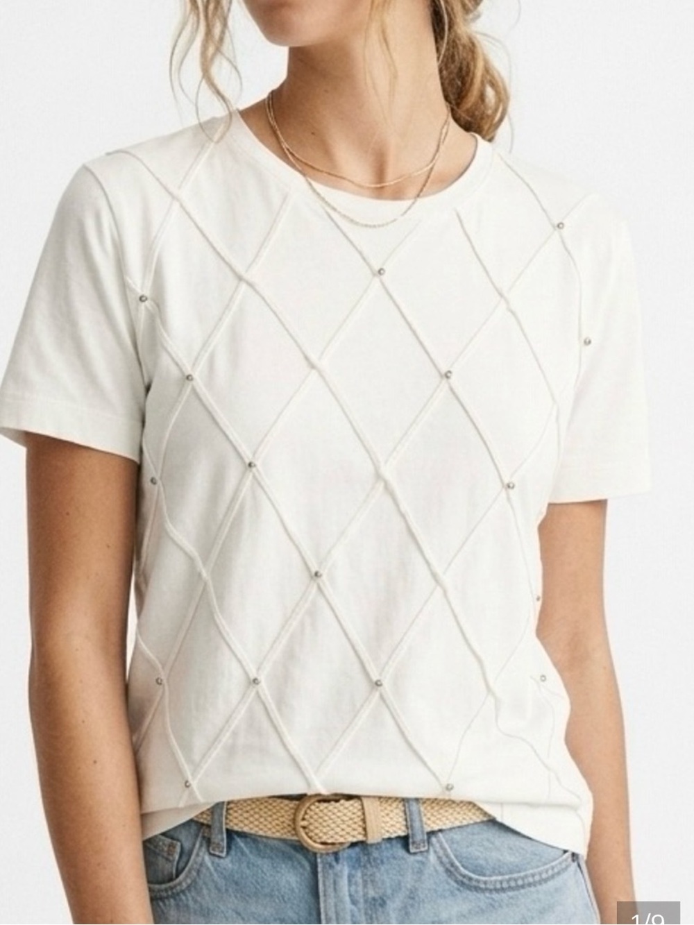 J. Crew Cream Short-Sleeve Embellished Diamond Tee